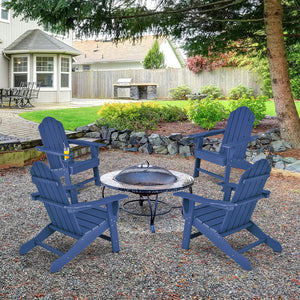 Outdoor Adirondack Chair with Built-in Cup Holder for Backyard Porch-Navy view 9