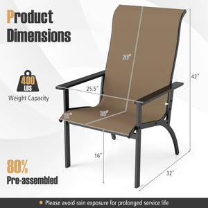 Outdoor Adirondack Chair with High Back and Metal Frame for Porch Garden-Coffee view 4