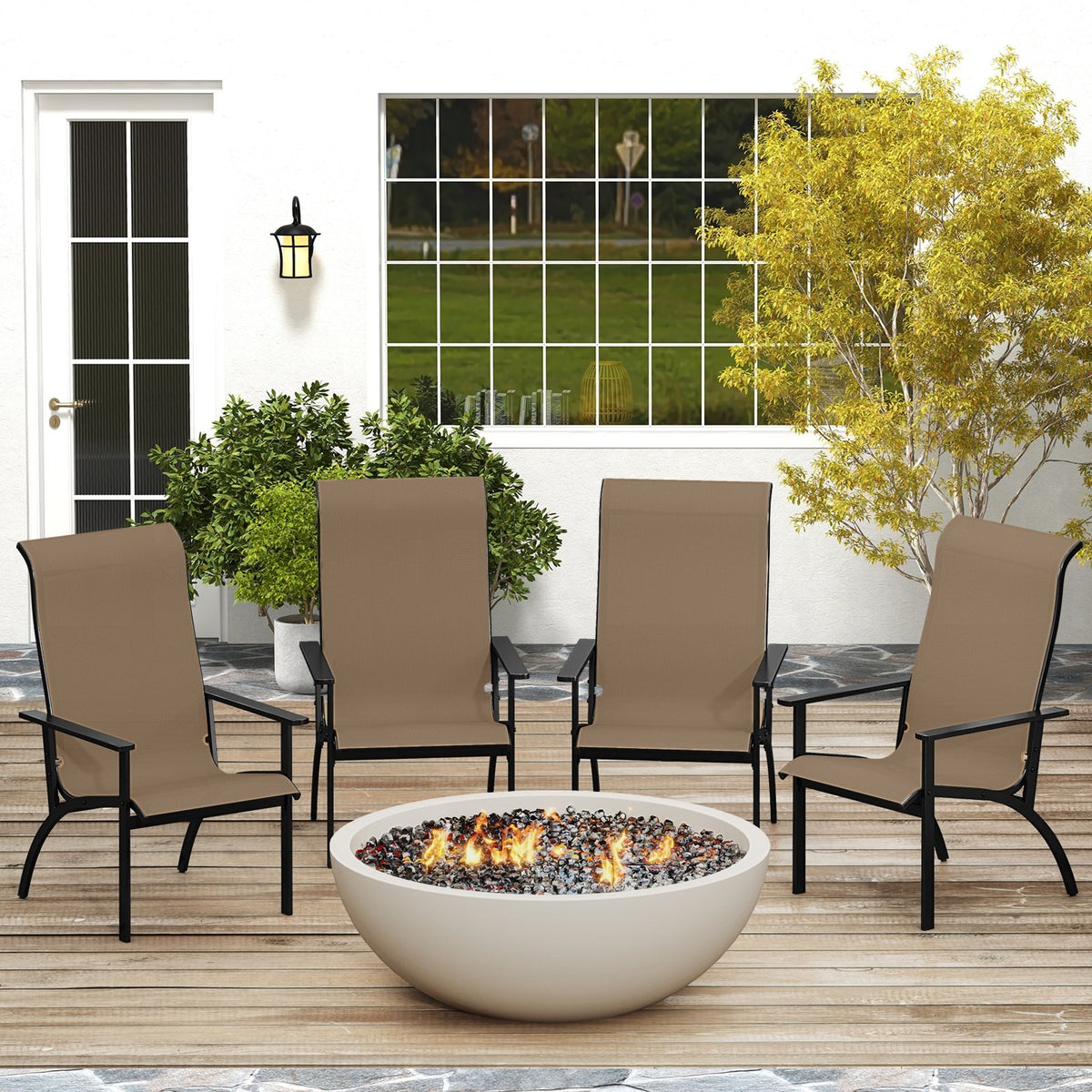 Outdoor Adirondack Chair with High Back and Metal Frame for Porch Garden-Coffee view 5