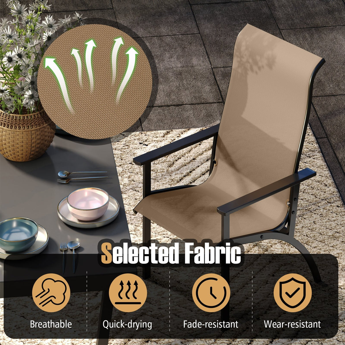 Outdoor Adirondack Chair with High Back and Metal Frame for Porch Garden-Coffee view 7