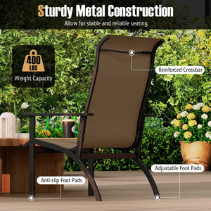 Outdoor Adirondack Chair with High Back and Metal Frame for Porch Garden-Coffee view 9