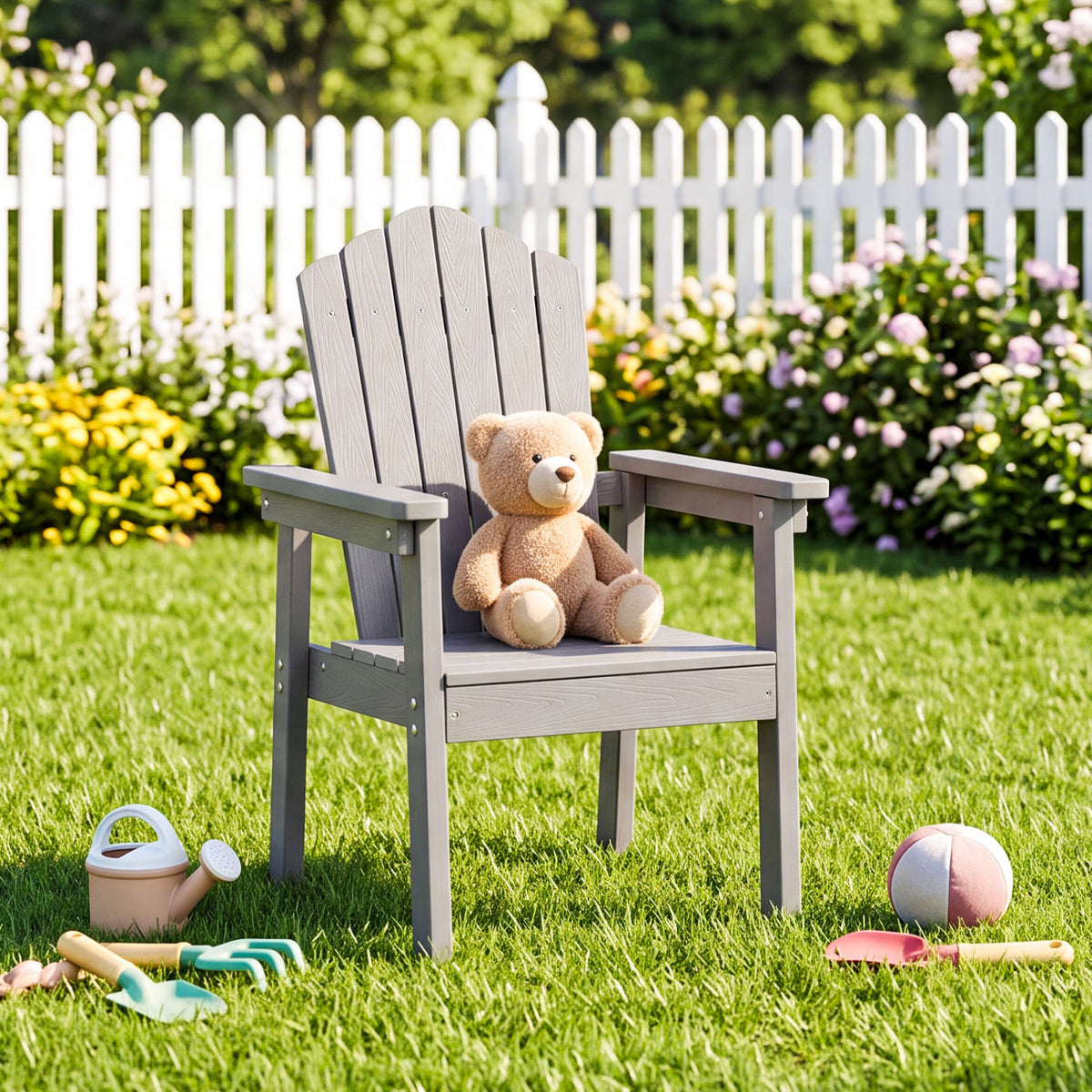 Outdoor Adirondack Chair with High Backrest and Wide Armrests for Deck Poolside-Silver view 2