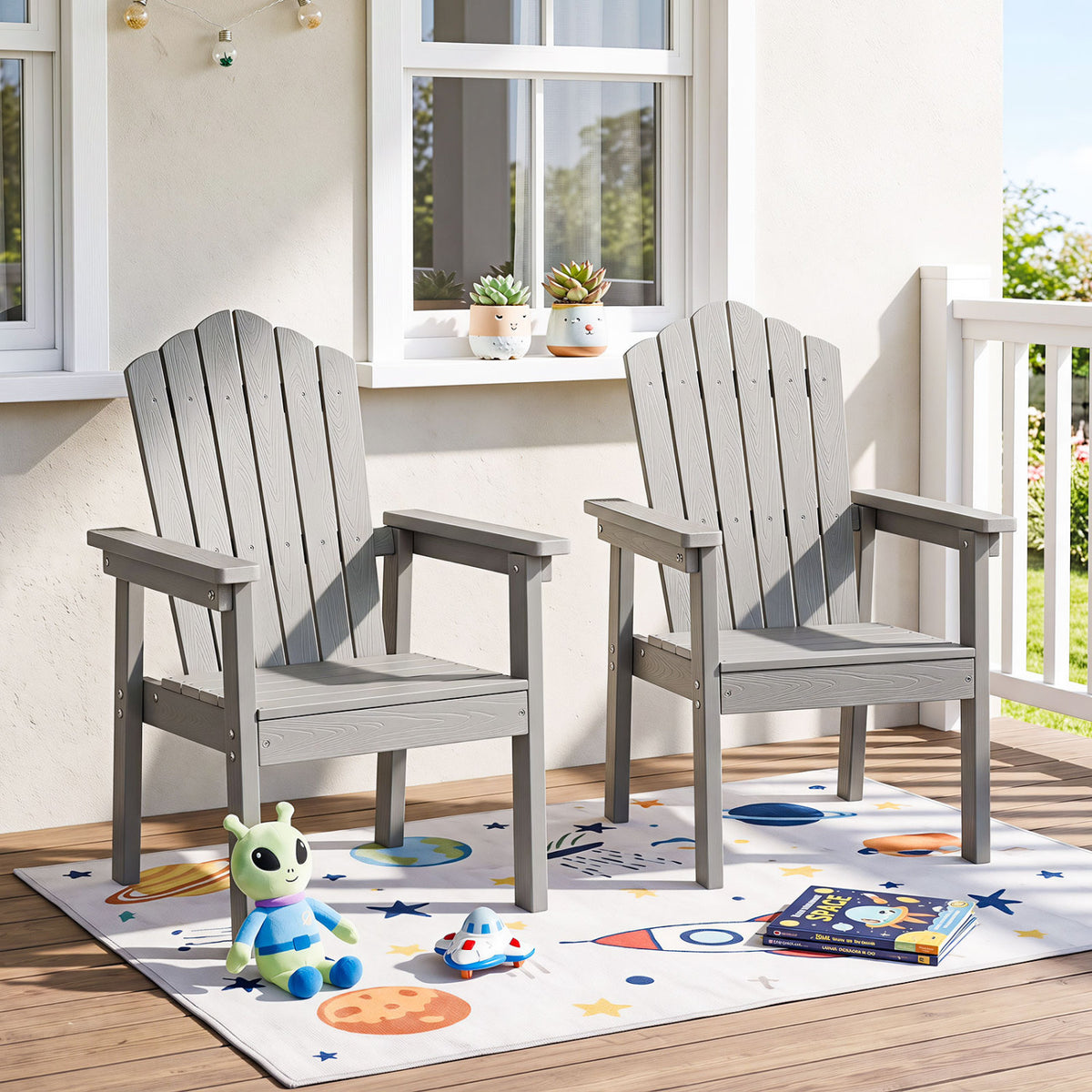 Outdoor Adirondack Chair with High Backrest and Wide Armrests for Deck Poolside-Silver view 3