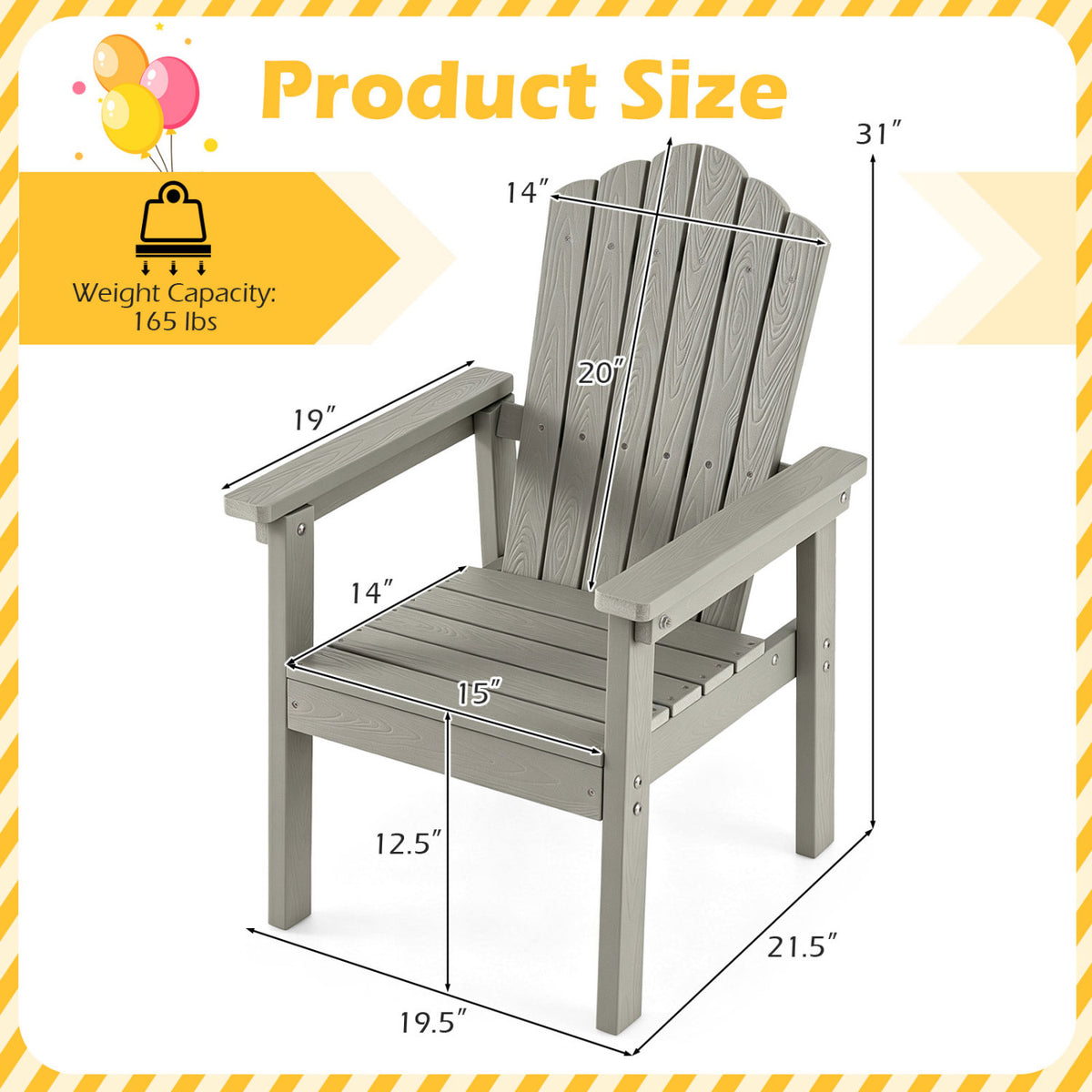 Outdoor Adirondack Chair with High Backrest and Wide Armrests for Deck Poolside-Silver view 4