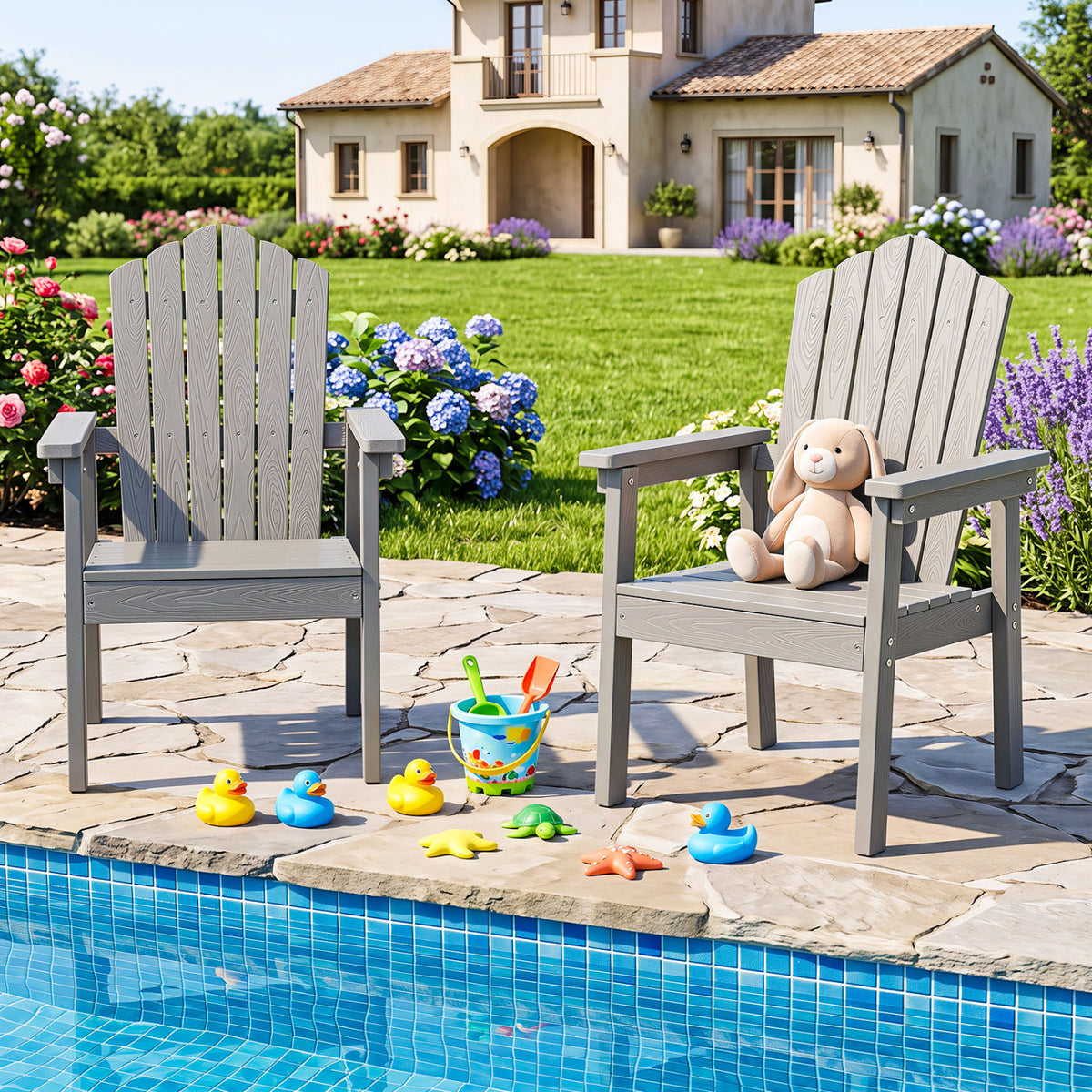 Outdoor Adirondack Chair with High Backrest and Wide Armrests for Deck Poolside-Silver view 5