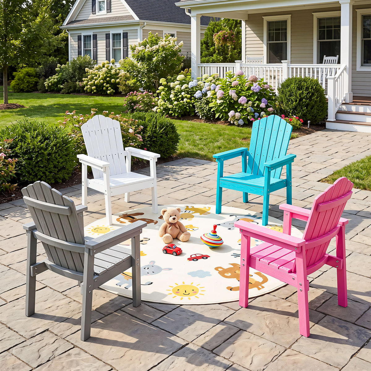 Outdoor Adirondack Chair with High Backrest and Wide Armrests for Deck Poolside-Silver view 6