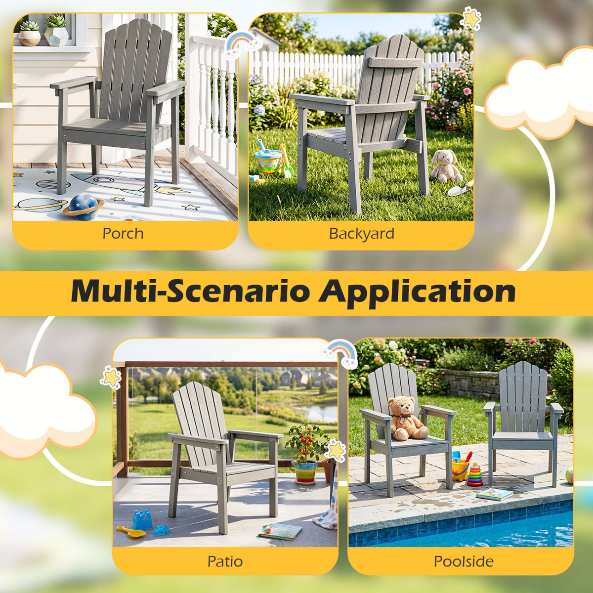 Outdoor Adirondack Chair with High Backrest and Wide Armrests for Deck Poolside-Silver view 9