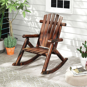 Outdoor Adirondack Rocking Chair for Adults Solid Wood Porch Rocker-Brown view 2