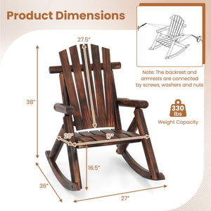 Outdoor Adirondack Rocking Chair for Adults Solid Wood Porch Rocker-Brown view 4