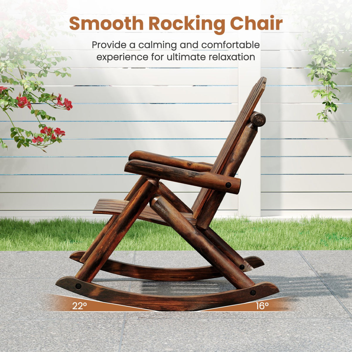 Outdoor Adirondack Rocking Chair for Adults Solid Wood Porch Rocker-Brown view 6