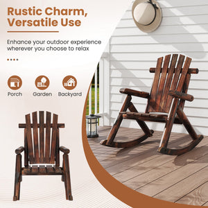 Outdoor Adirondack Rocking Chair for Adults Solid Wood Porch Rocker-Brown view 8