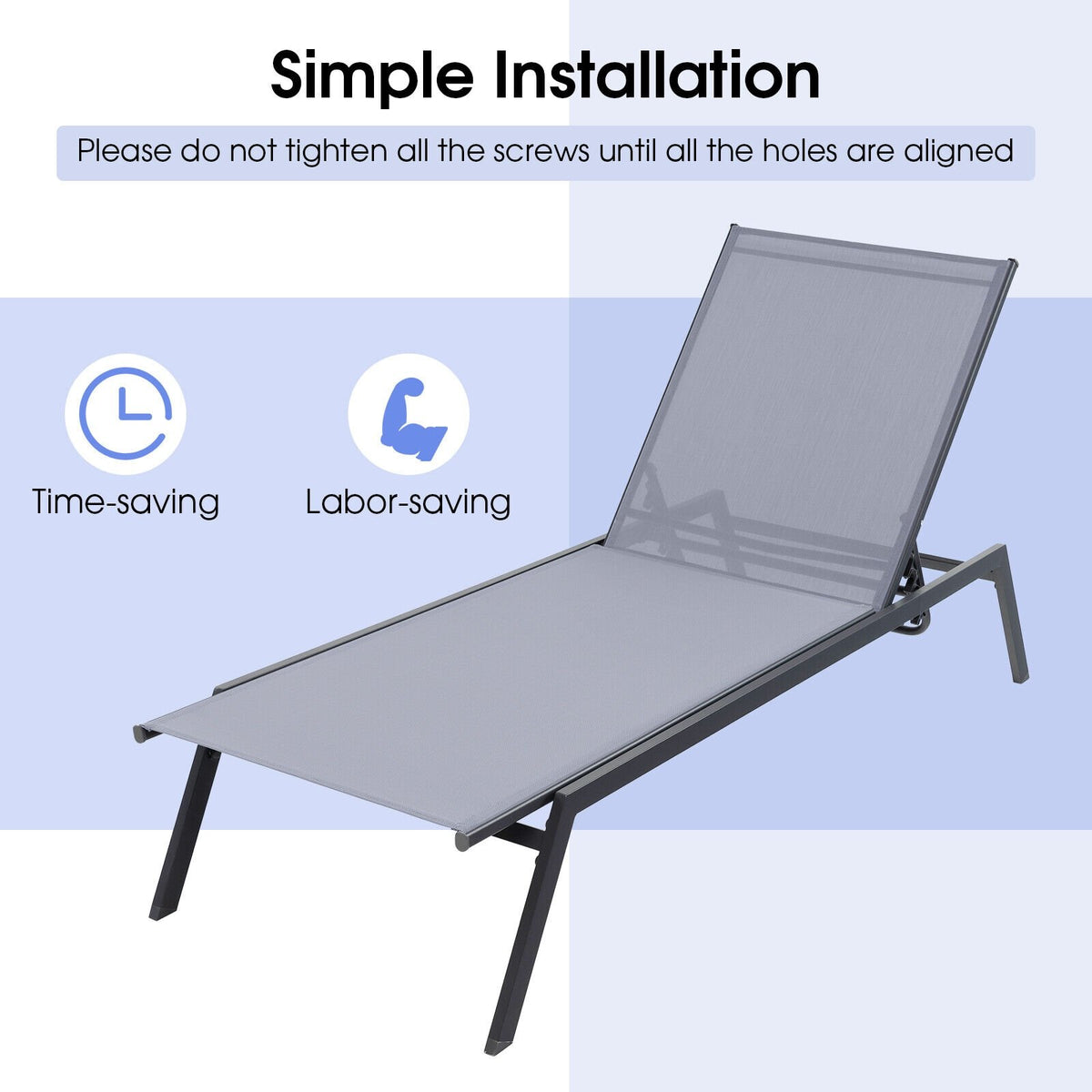 Outdoor Adjustable Chaise Lounge Chair with Lay Flat Position and Quick-Drying Fabric view 3