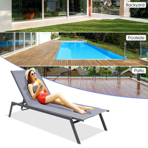 Outdoor Adjustable Chaise Lounge Chair with Lay Flat Position and Quick-Drying Fabric view 6