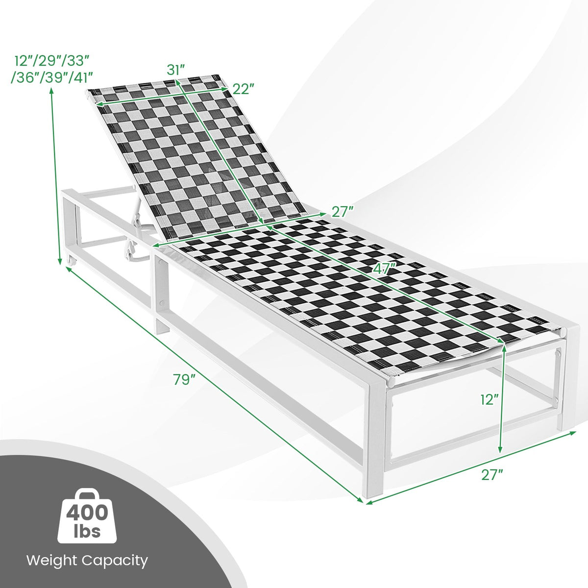 Outdoor Adjustable Patio Chaise Lounge Chair with Wheels and Sturdy Metal Frame view 5