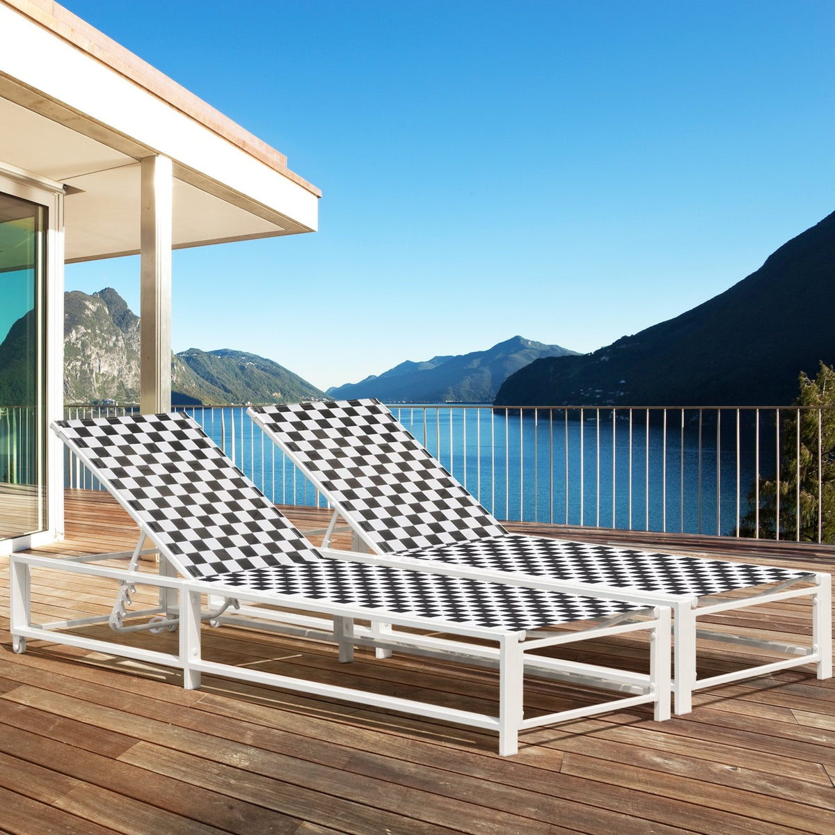 Outdoor Adjustable Patio Chaise Lounge Chair with Wheels and Sturdy Metal Frame view 6