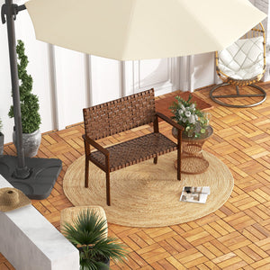 Outdoor All Weather Bench with Solid Rubber Wood Frame and Hand Woven PU Leather-Brown view 3