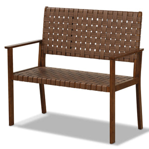 Outdoor All Weather Bench with Solid Rubber Wood Frame and Hand Woven PU Leather-Brown view 4
