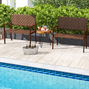 Outdoor All Weather Bench with Solid Rubber Wood Frame and Hand Woven PU Leather-Brown view 6