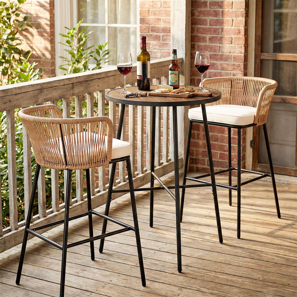 Outdoor Bar Table 41 inch Bar Height Patio Round Table with Acacia Wood Top and Metal Frame view 3
