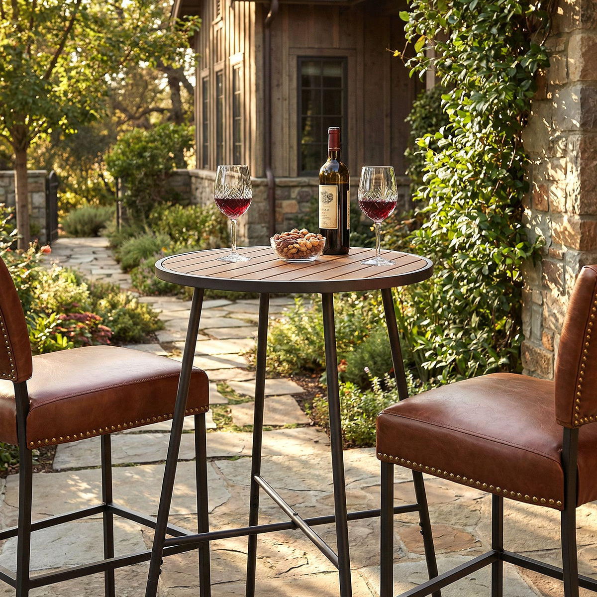 Outdoor Bar Table 41 inch Bar Height Patio Round Table with Acacia Wood Top and Metal Frame view 6