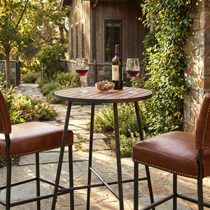 Outdoor Bar Table 41 inch Bar Height Patio Round Table with Acacia Wood Top and Metal Frame view 6