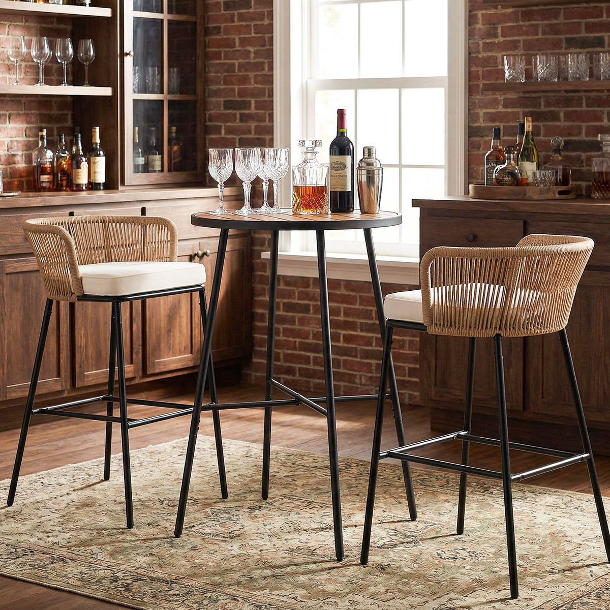 Outdoor Bar Table 41 inch Bar Height Patio Round Table with Acacia Wood Top and Metal Frame view 7
