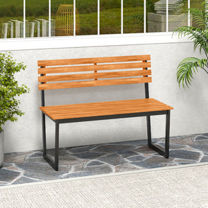 Outdoor Bench Acacia Wood Patio Loveseat with Backrest and Heavy Duty Metal Frame view 2