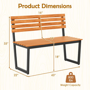 Outdoor Bench Acacia Wood Patio Loveseat with Backrest and Heavy Duty Metal Frame view 4