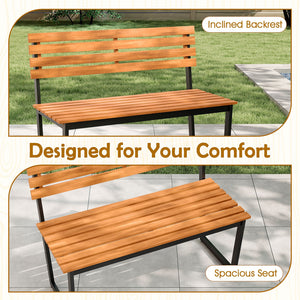 Outdoor Bench Acacia Wood Patio Loveseat with Backrest and Heavy Duty Metal Frame view 8