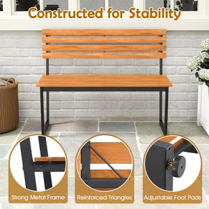 Outdoor Bench Acacia Wood Patio Loveseat with Backrest and Heavy Duty Metal Frame view 9