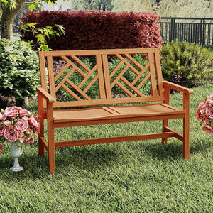 Outdoor Bench Wood 2-Person Patio Loveseat Chair with Geometric Backrest view 2