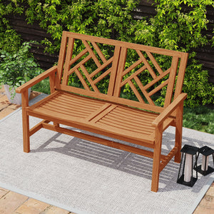 Outdoor Bench Wood 2-Person Patio Loveseat Chair with Geometric Backrest view 5