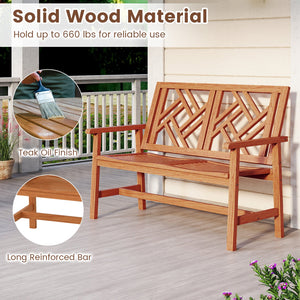 Outdoor Bench Wood 2-Person Patio Loveseat Chair with Geometric Backrest view 6