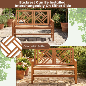 Outdoor Bench Wood 2-Person Patio Loveseat Chair with Geometric Backrest view 8