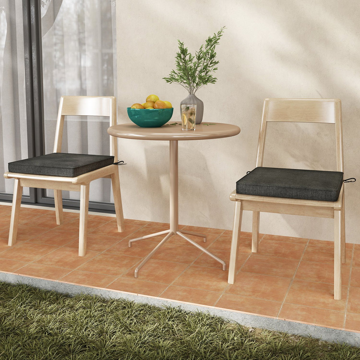 Outdoor Chair Cushion Set of 2 Waterproof Fade-Resistant Olefin Seat Cushions-Gray view 2