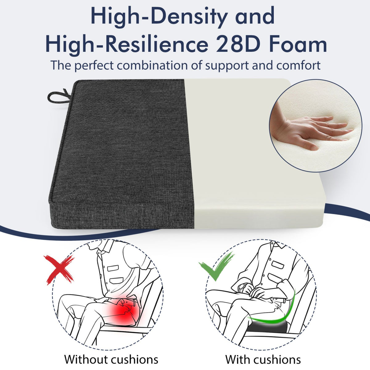 Outdoor Chair Cushion Set of 2 Waterproof Fade-Resistant Olefin Seat Cushions-Gray view 7