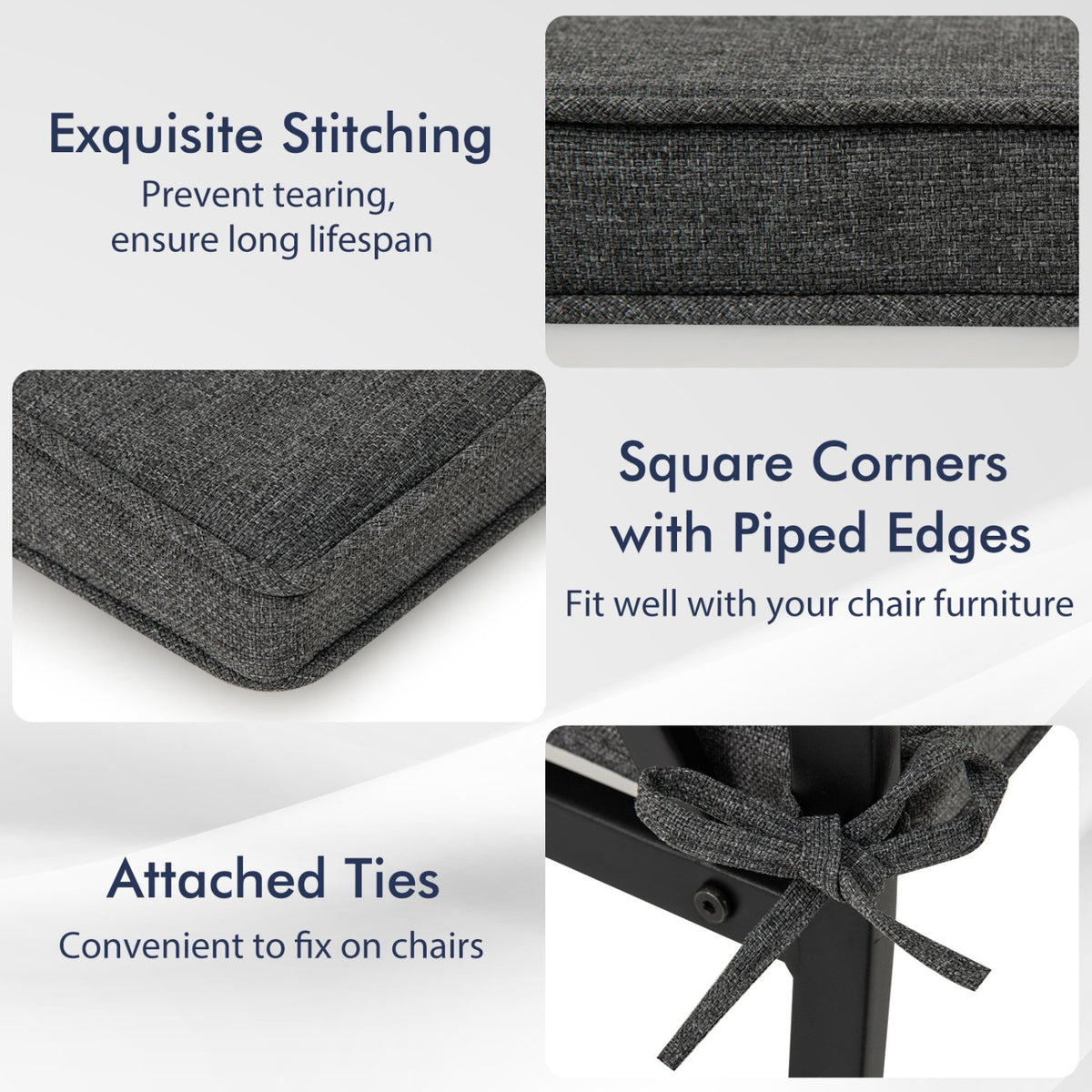 Outdoor Chair Cushion Set of 2 Waterproof Fade-Resistant Olefin Seat Cushions-Gray view 8