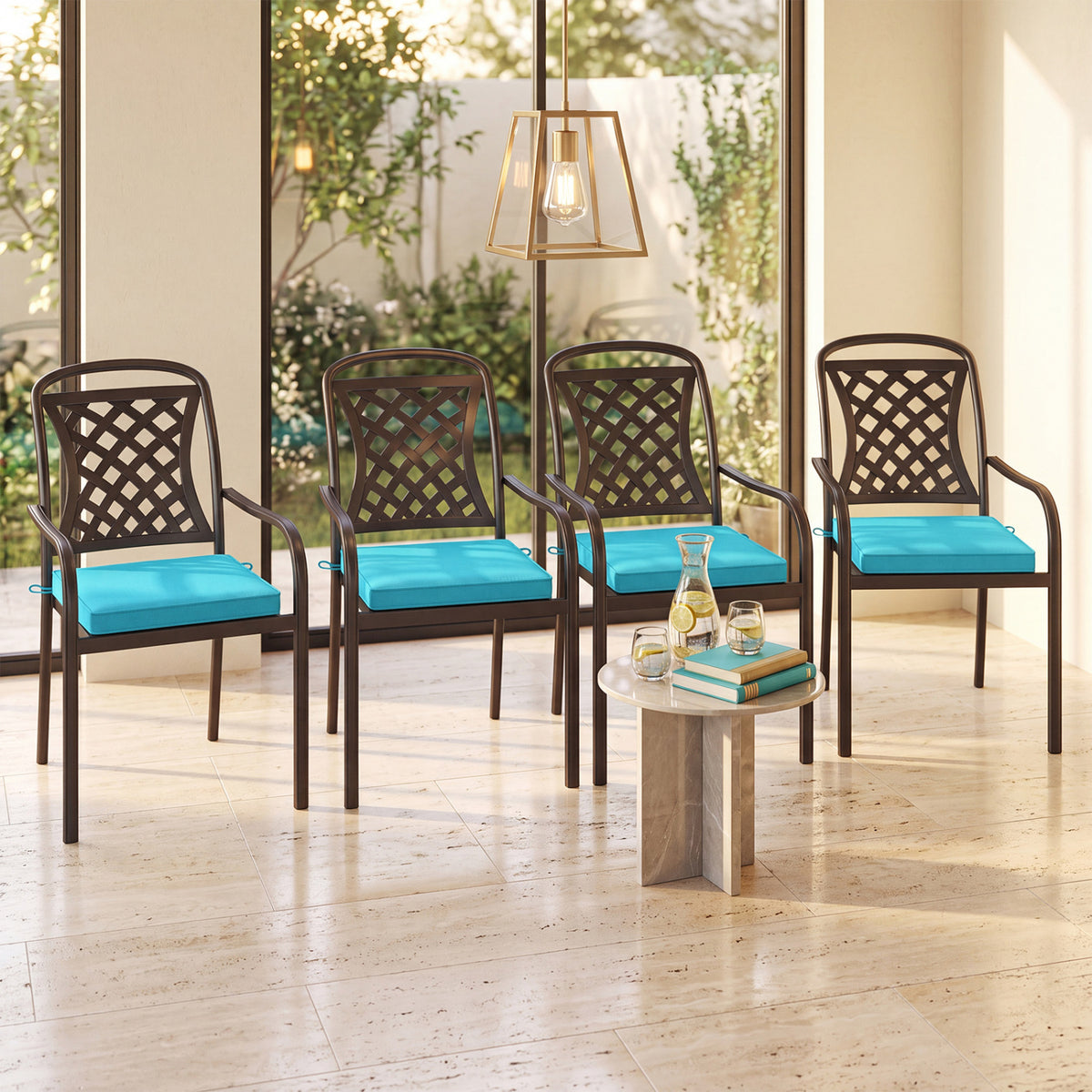 Outdoor Chair Cushion Set of 2 Waterproof Fade-Resistant Olefin Seat Cushions-Turquoise view 3