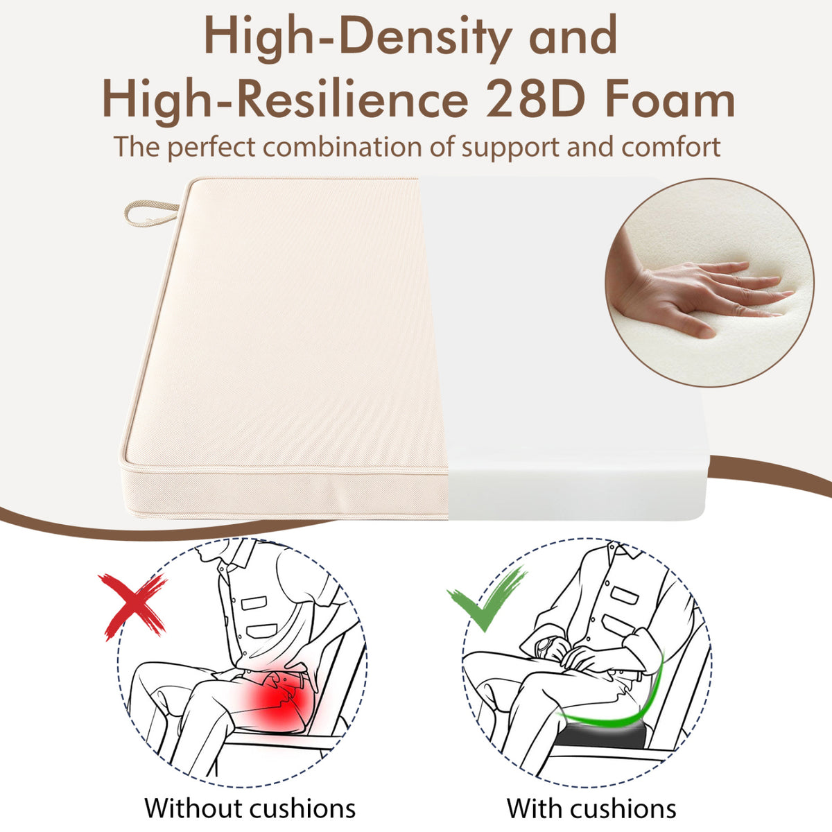 Outdoor Chair Cushion Set of 4 Waterproof Olefin Seat Cushions-Beige view 7