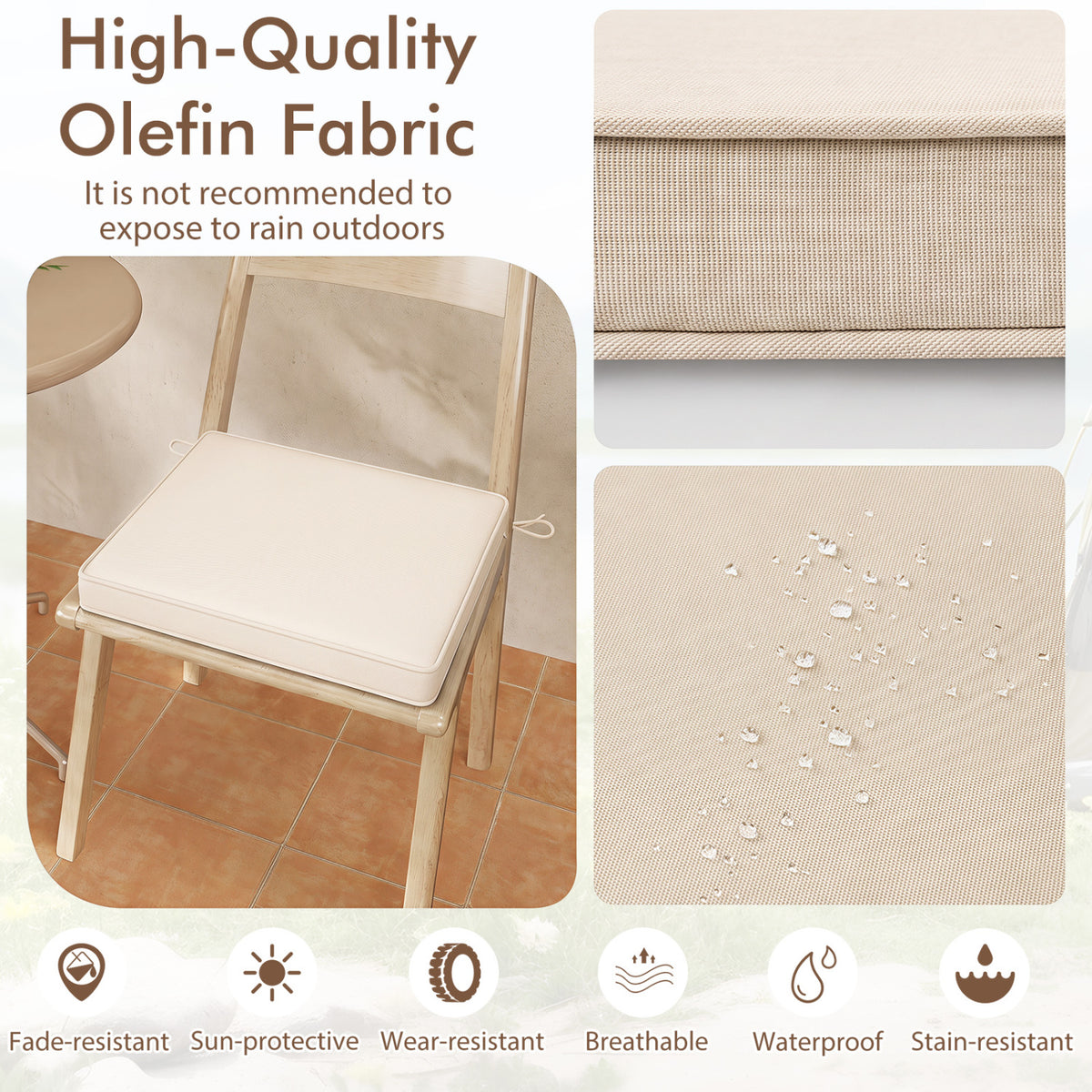 Outdoor Chair Cushion Set of 6 Waterproof Olefin Seat Cushions-Beige view 6