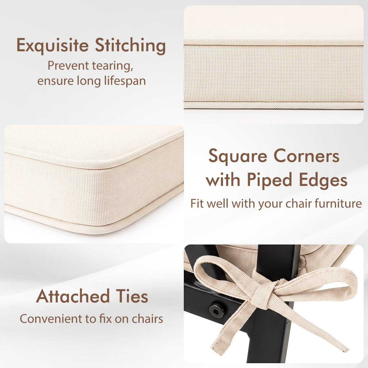 Outdoor Chair Cushion Set of 6 Waterproof Olefin Seat Cushions-Beige view 8