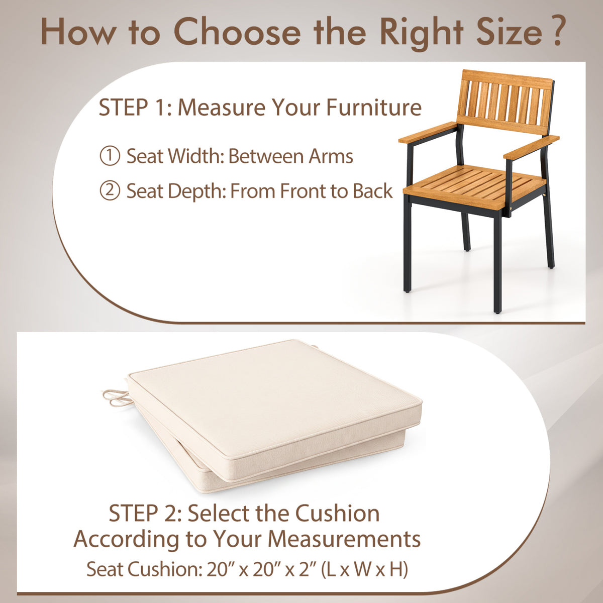 Outdoor Chair Cushion Set of 6 Waterproof Olefin Seat Cushions-Beige view 9