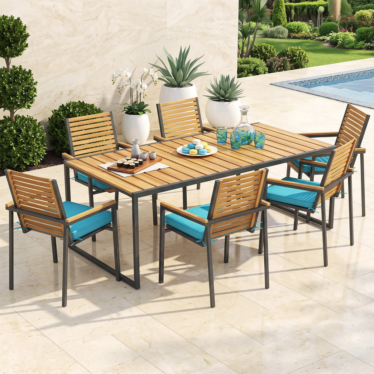 Outdoor Chair Cushion Set of 6 Waterproof Olefin Seat Cushions-Turquoise view 2