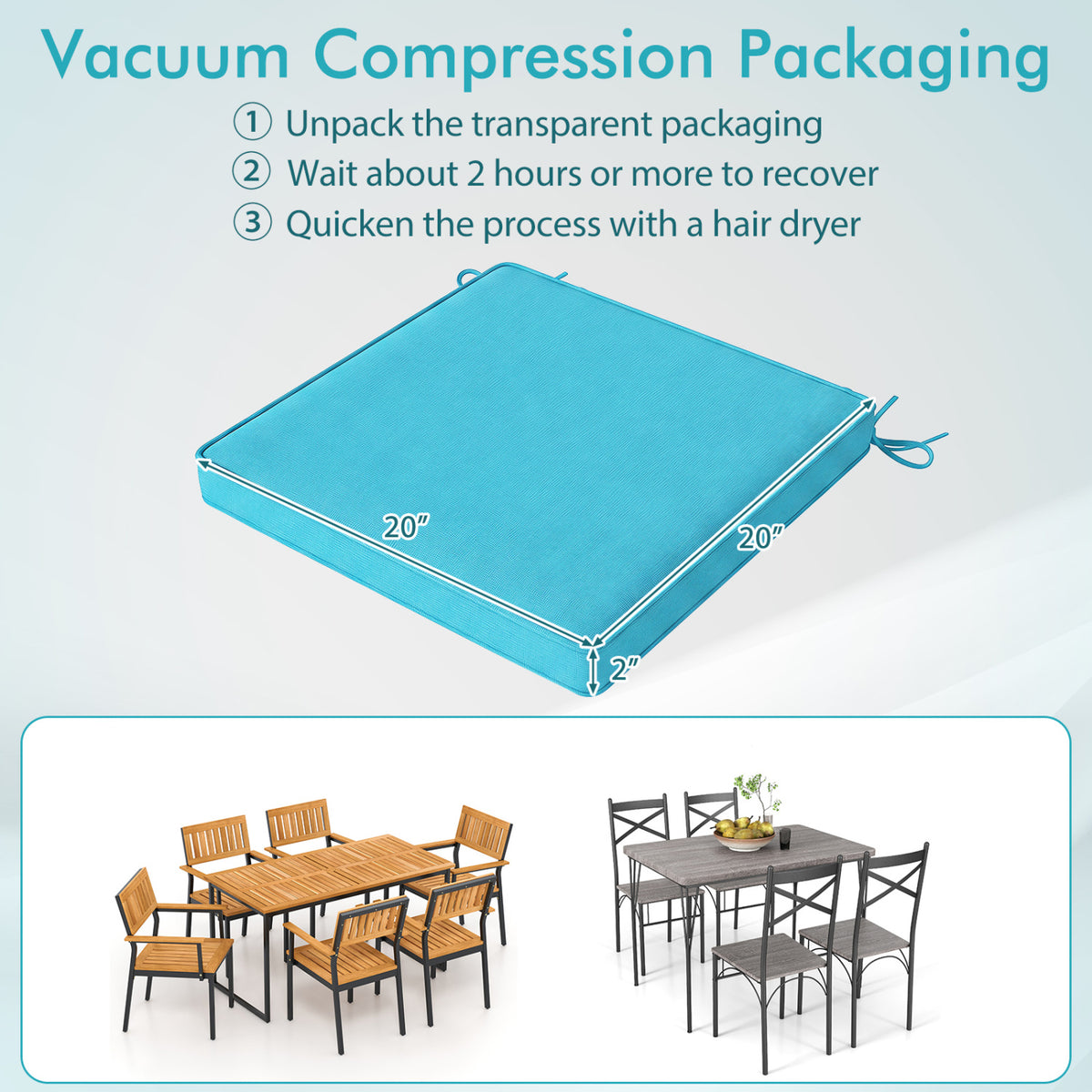 Outdoor Chair Cushion Set of 6 Waterproof Olefin Seat Cushions-Turquoise view 4