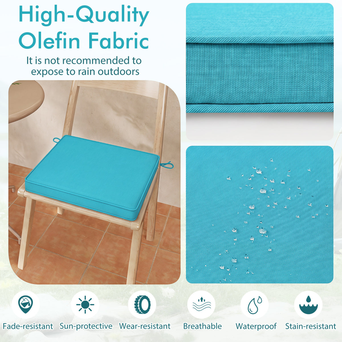 Outdoor Chair Cushion Set of 6 Waterproof Olefin Seat Cushions-Turquoise view 6