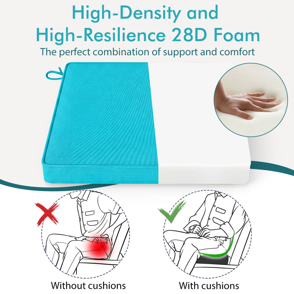 Outdoor Chair Cushion Set of 6 Waterproof Olefin Seat Cushions-Turquoise view 7