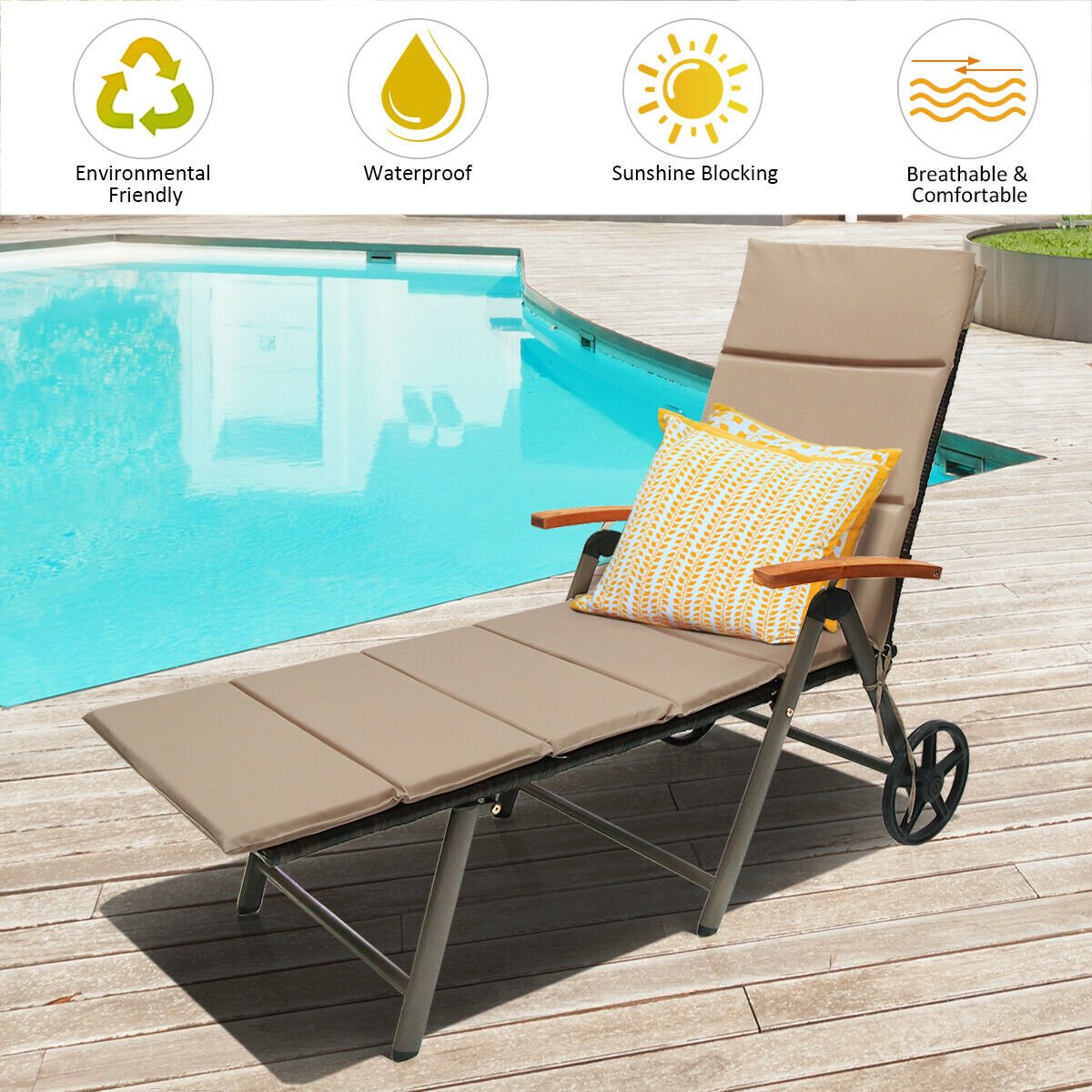 Outdoor Chaise Lounge Chair Rattan Lounger Recliner Chair view 7