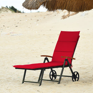 Outdoor Chaise Lounge Chair Rattan Lounger Recliner Chair-Red view 2