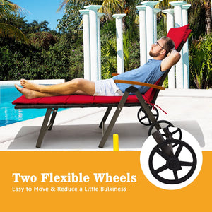 Outdoor Chaise Lounge Chair Rattan Lounger Recliner Chair-Red view 3