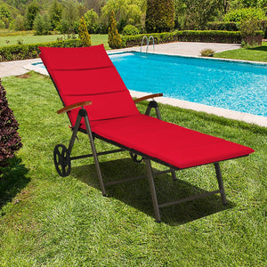 Outdoor Chaise Lounge Chair Rattan Lounger Recliner Chair-Red view 7